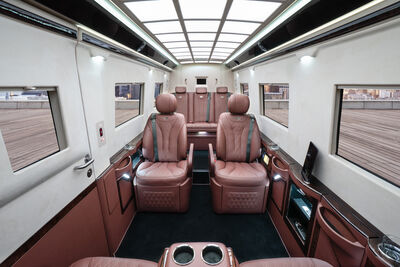LUXURY INTERIOR VAN / TRANSPORTER (VIP)
KLASSEN Individual and a lot of comfort

You and your guests can travel safely and in comfort thanks to a passenger compartment that we design to suit your individual needs. It goes without saying here that the interior, interior design, seating arrangements, comfort elements, multimedia and communication facilities are all freely configurable. The interior is made "Made in Germany". We offer also luxury conversions for other transport vehicles or other vehicle brands.